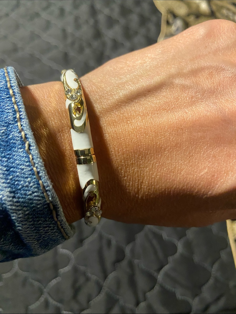 White Enamel gold tone bangle bracelet